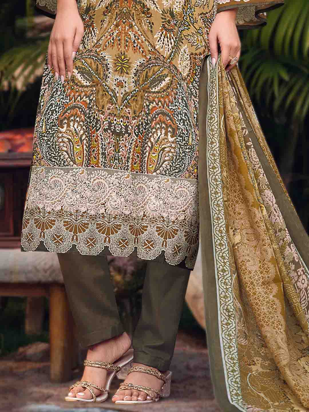 Pakistani Print Unstitched Pure Cotton Suit Material with Embroidery