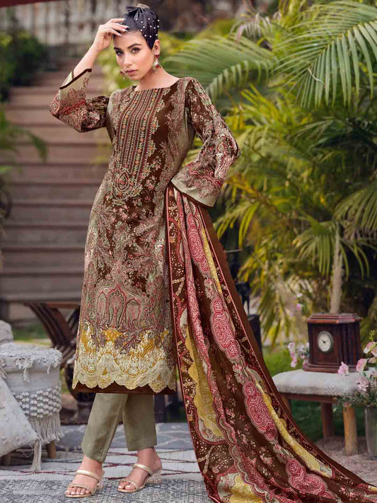 Unstitched Pure Cotton Pakistani Print Suit Material with Embroidery