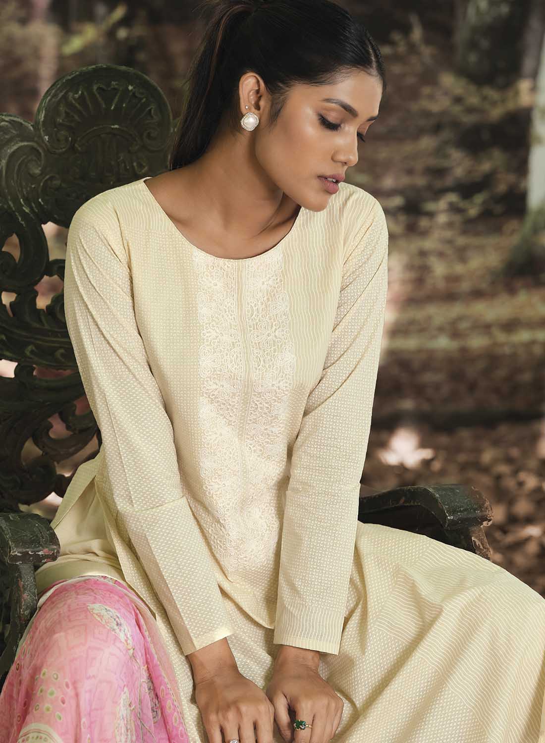 Women Unstitched Lawn Cotton Suit Dress Material with Embroidery