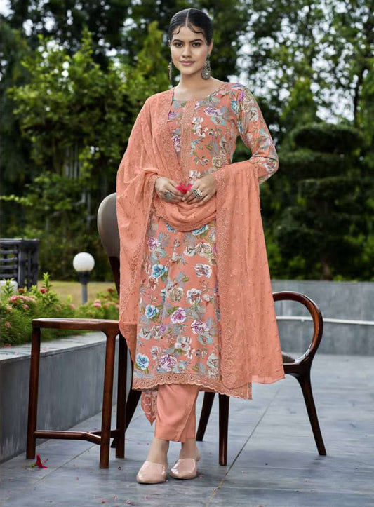 Rivaa Unstitched Orange Pashmina Winter Suits with Chiffon Dupatta