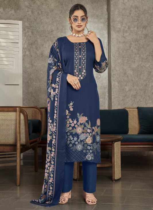 Viscose Pashmina Unstitched Winter Suit Material with Neck Embroidery