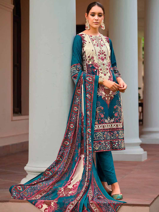 Belliza Cotton Pakistani Print Unstitched Women Salwar Suit Blue Belliza