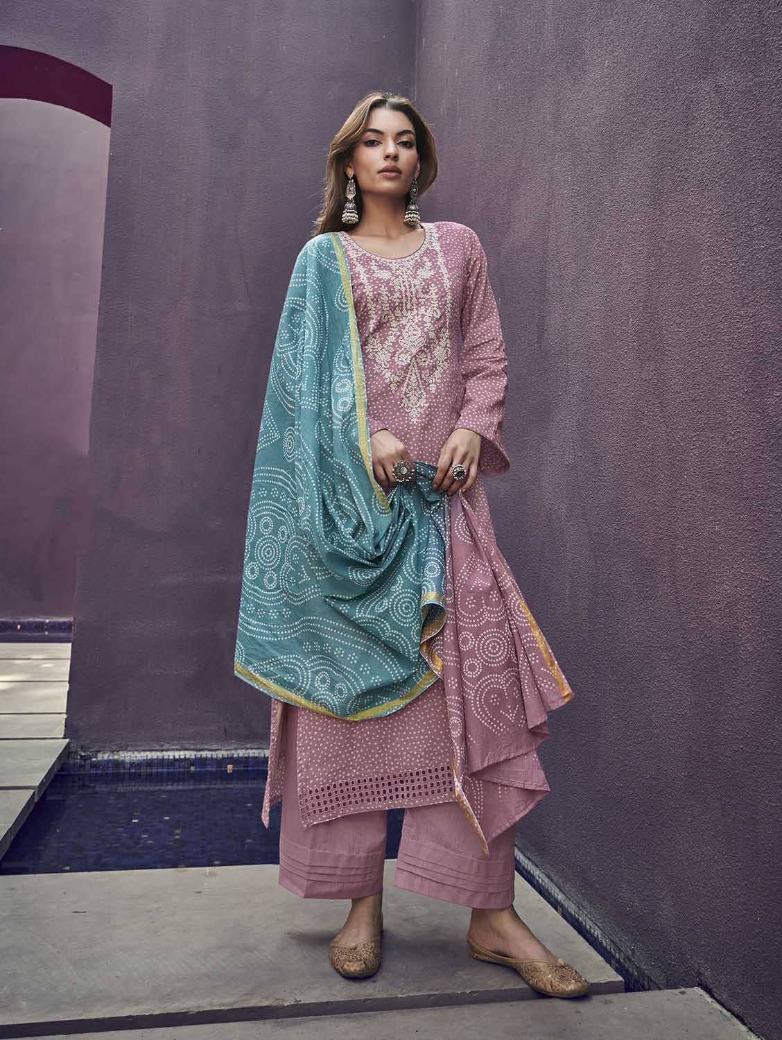 Mumtaz Arts Lawn Cambric Cotton Unstitched Women Suit Set Pink Mumtaz Arts