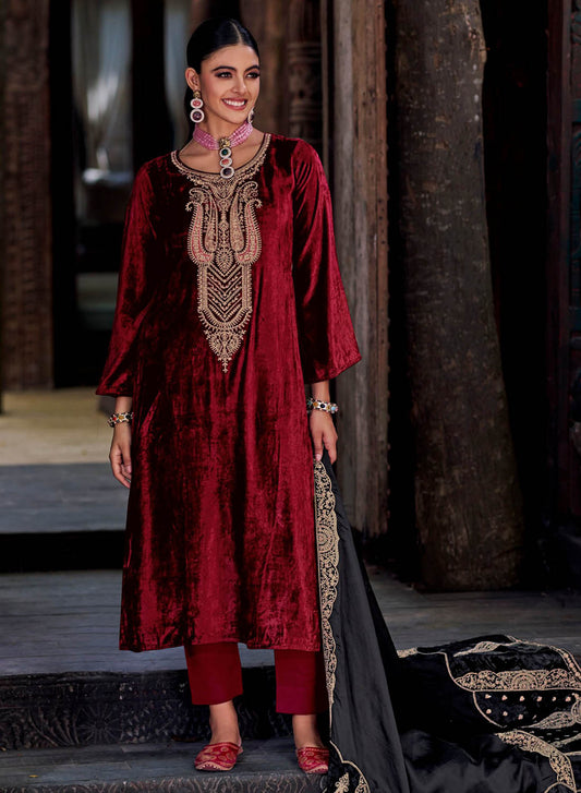 Kilory Unstitched Velvet Winter Suits Dress Material for Women Kilory Trends