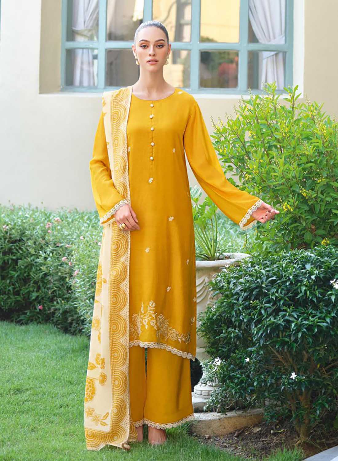 Varsha Unstitched Cotton Suit Material with Embroidery and Lace