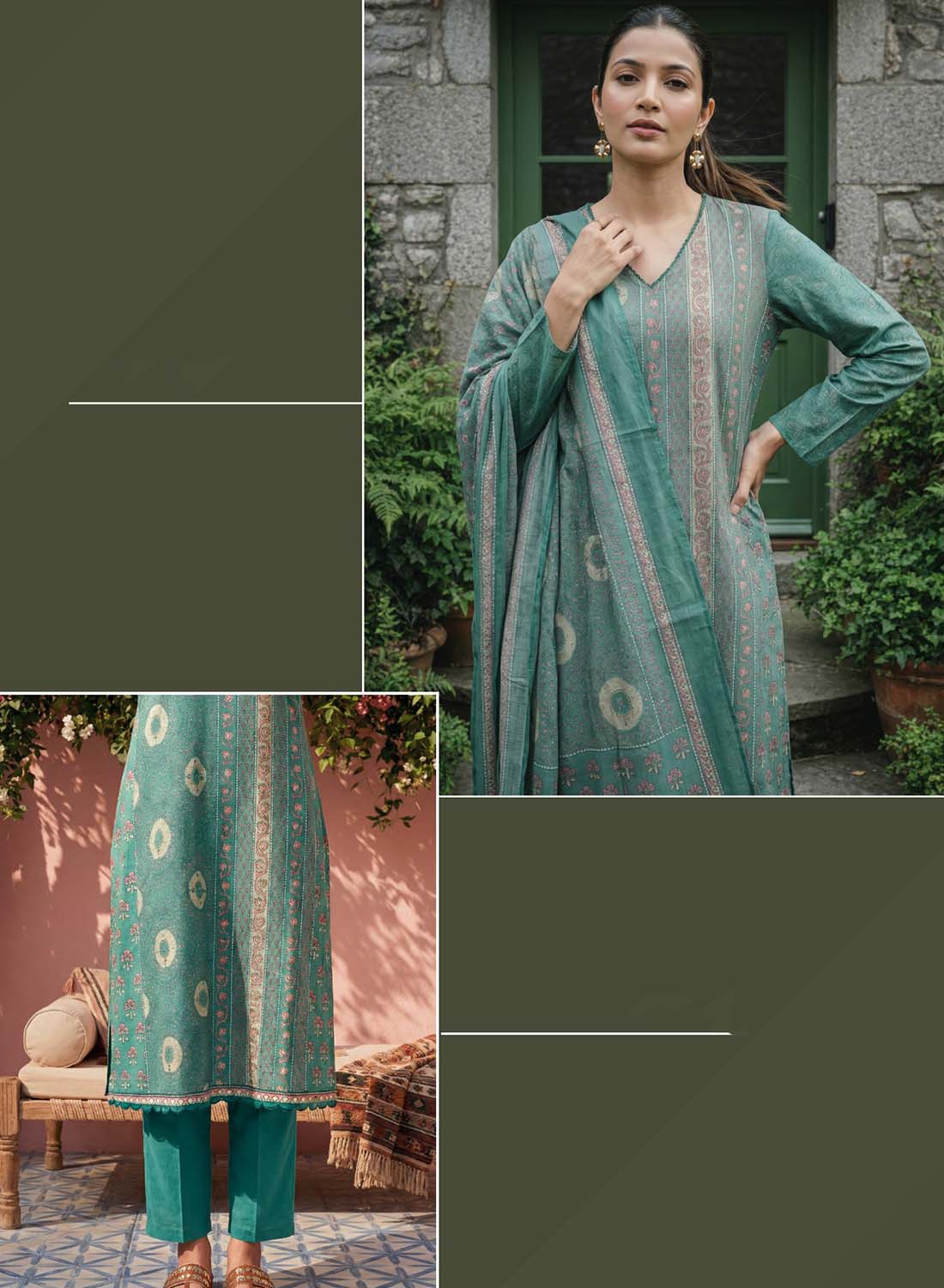Ethnic Pure Cotton Green Unstitched Salwar Suit Material for Women