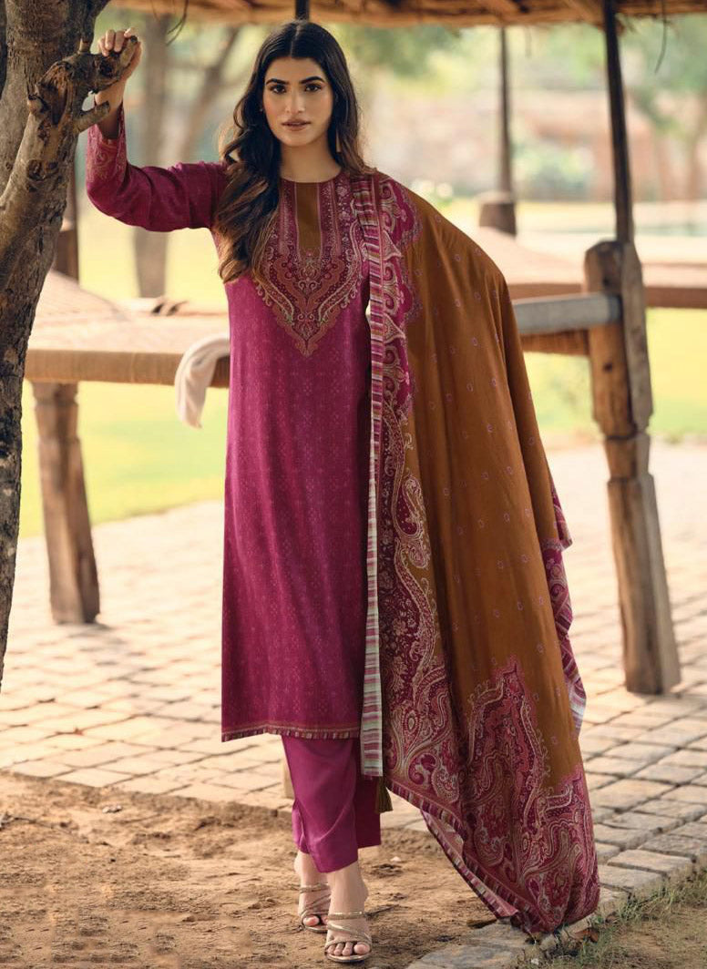 Pink Pashmina Unstitched Winter Salwar Suit Fabric Material for Women
