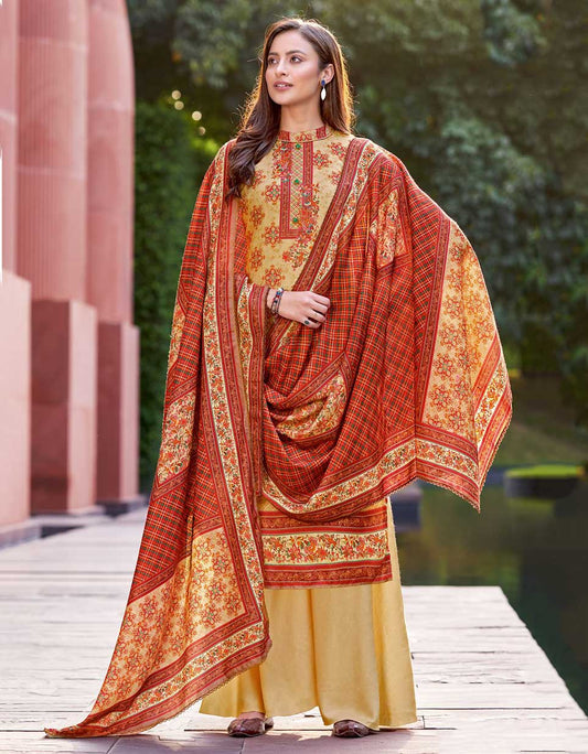 Alok Woolen Pashmina Beige Winter Unstitched Suit With Dupatta Alok Suit