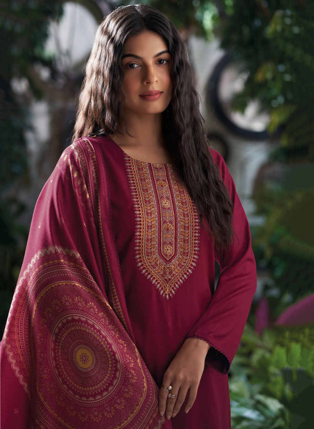 Ganga Pure Pashmina Unstitched Winter Suit Set Material with Embroidery