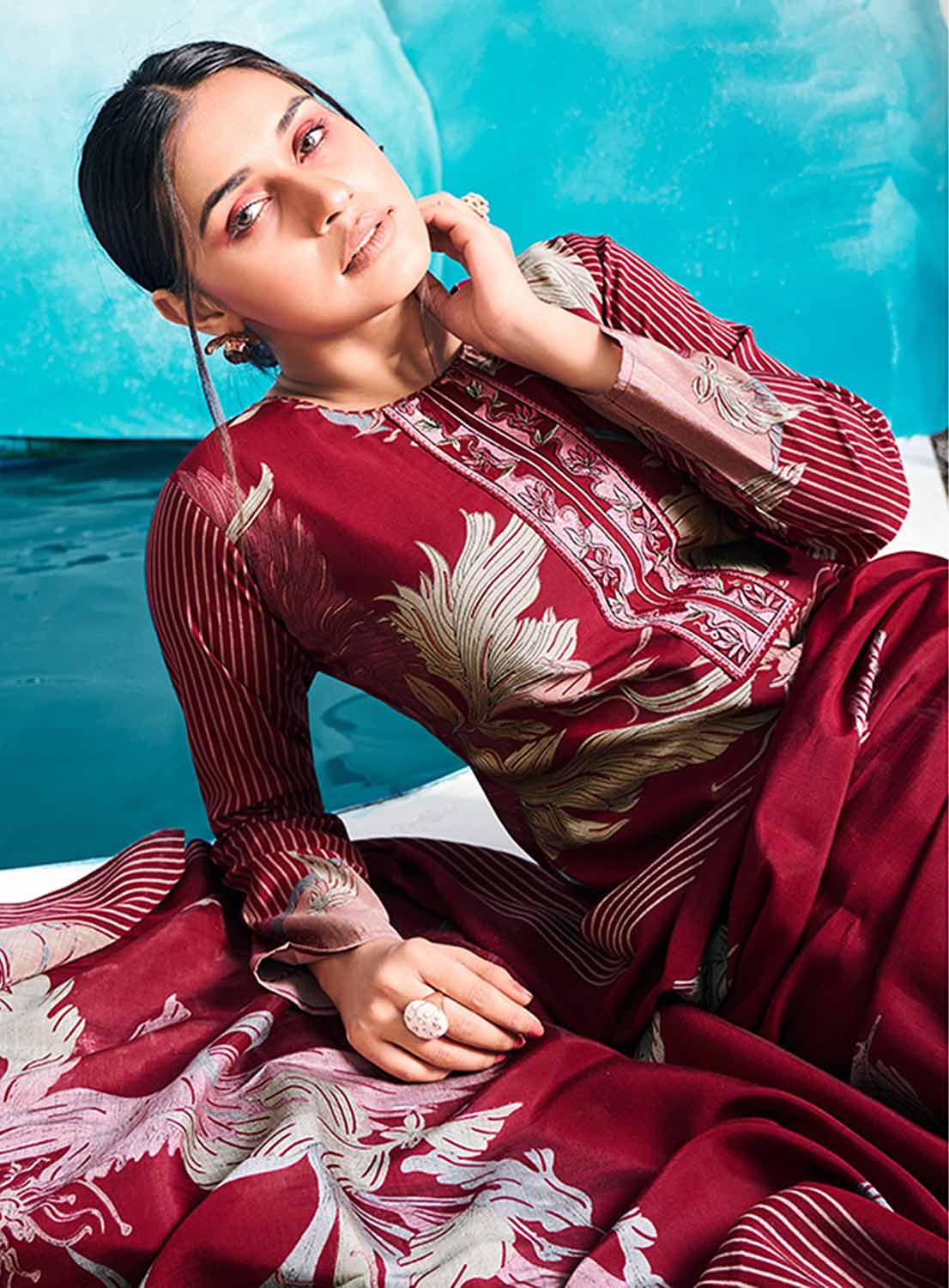 Mumtaz Arts Maroon Pure Muslin Unstitched Suit Dress Material for Women Mumtaz Arts