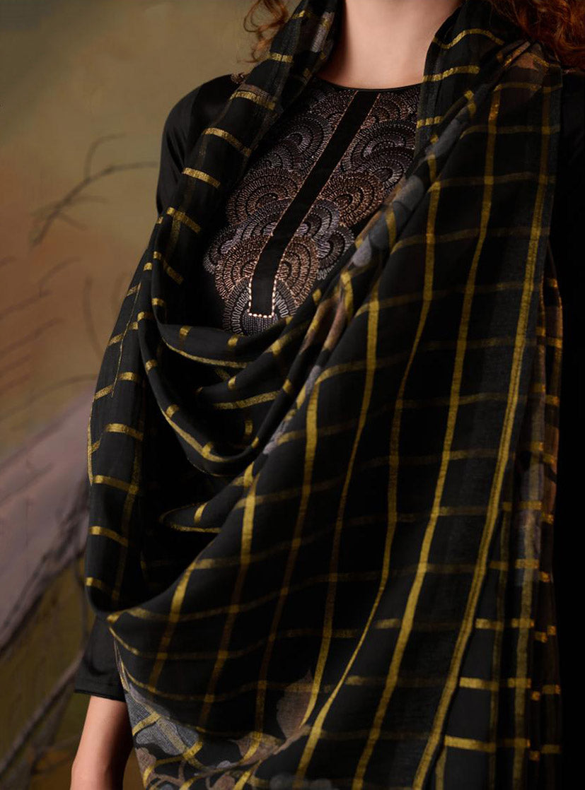 Black Party Wear Cotton Silk Unstitched Suit Material for Women