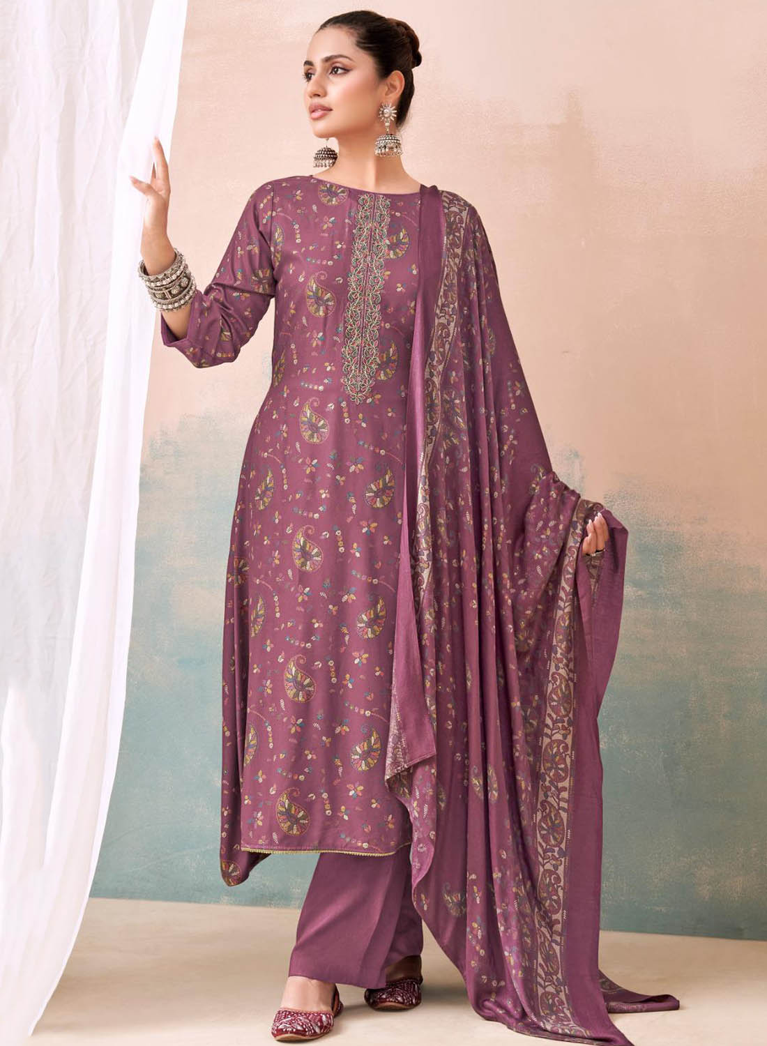 Viscose Pashmina Unstitched Winter Salwar Suit Material for Women
