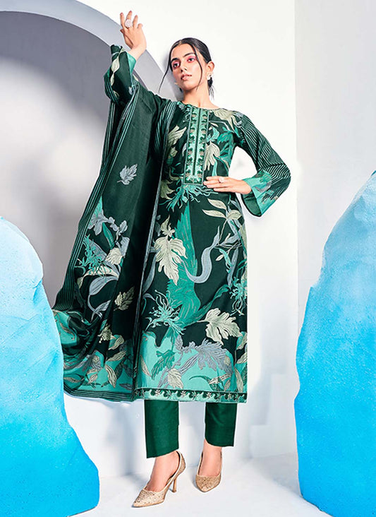 Mumtaz Arts Green Pure Muslin Unstitched Suit Dress Materials for Women Mumtaz Arts