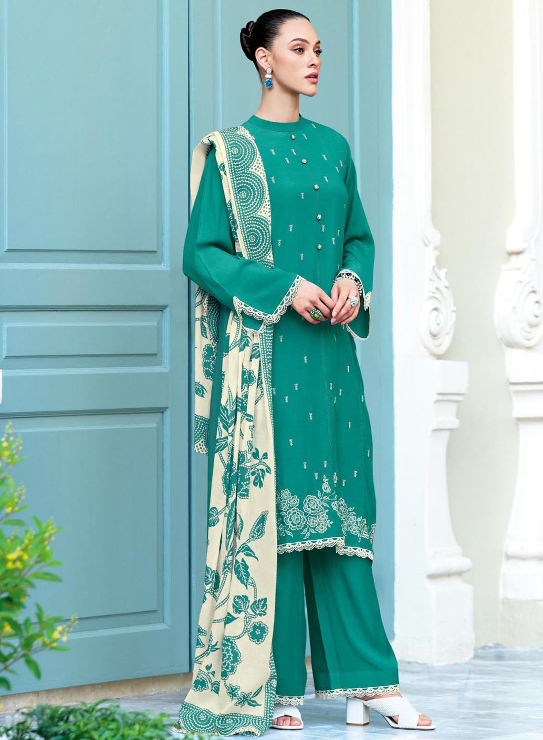 Varsha Unstitched Cotton Suit Dress Material with Embroidery and Lace