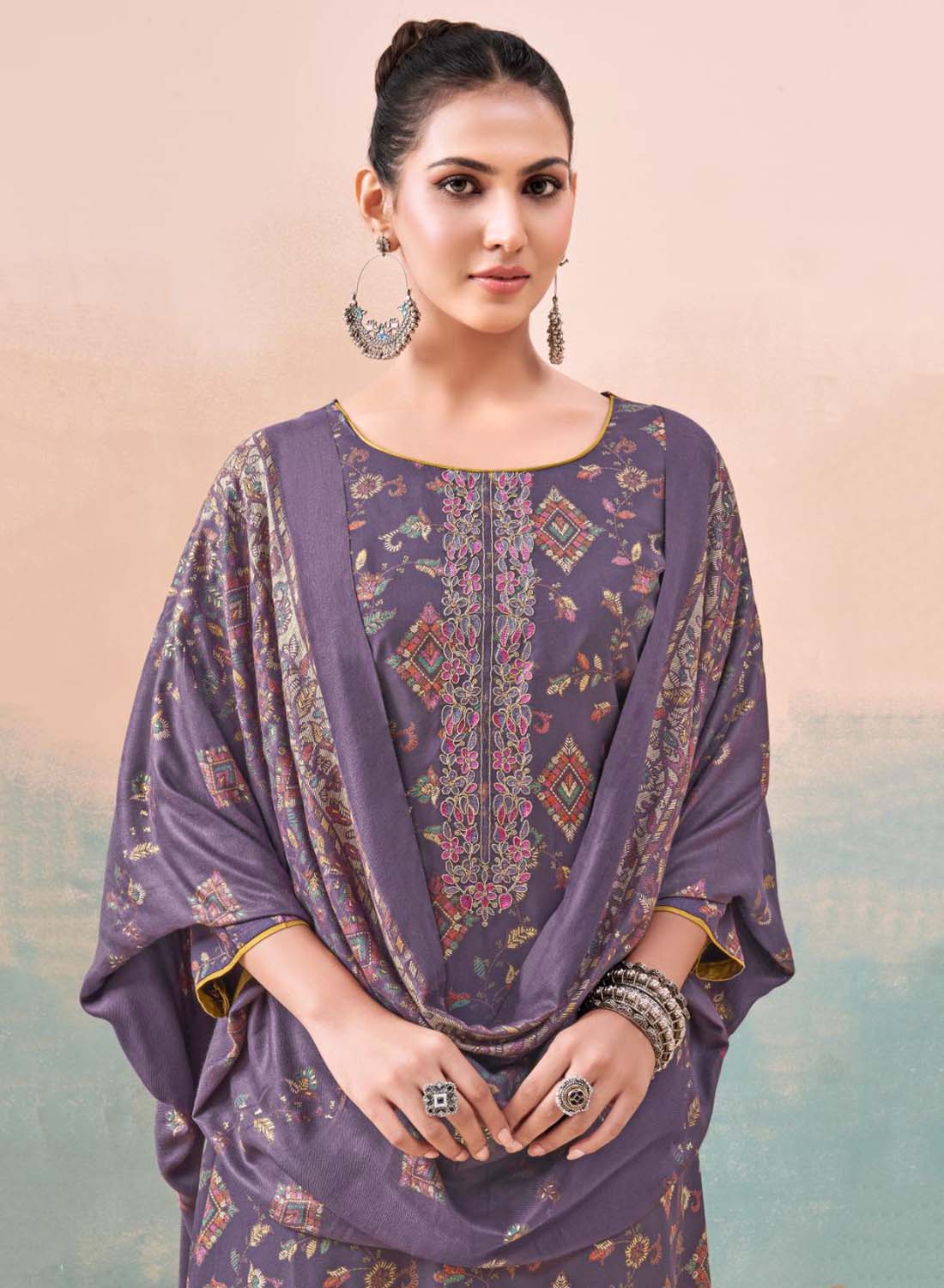 Viscose Pashmina Unstitched Winter Salwar Suit Set Material for Women