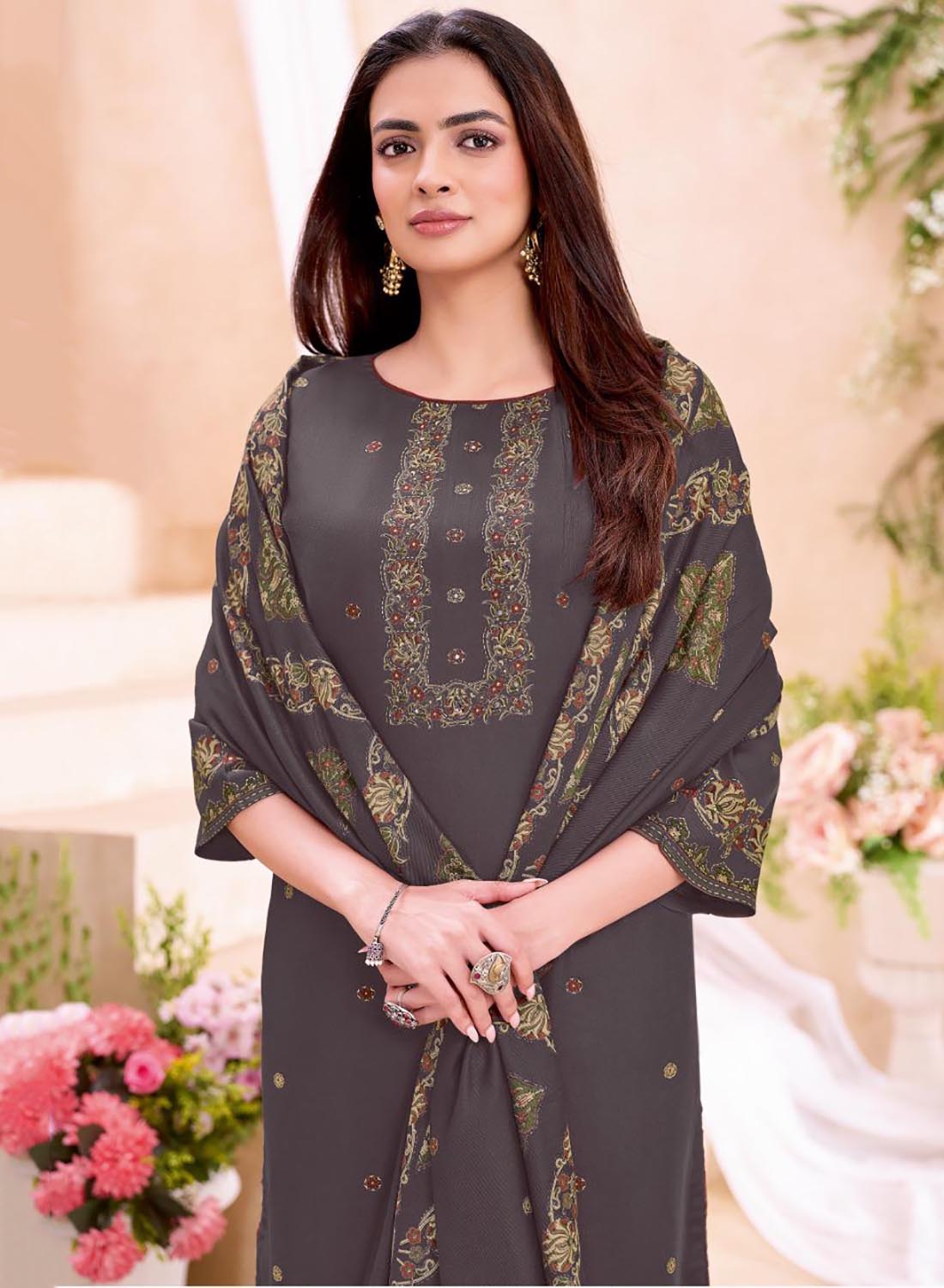 Viscose Pashmina Unstitched Winter Salwar Suit Material for Women