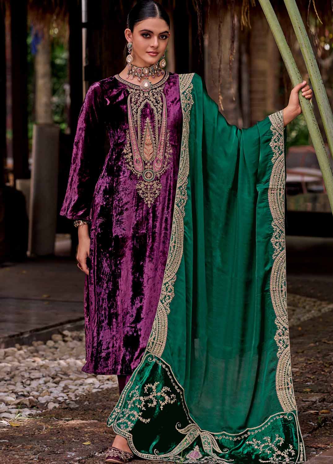 Kilory Unstitched Purple Velvet Winter Suits Dress Material for Women Kilory Trends