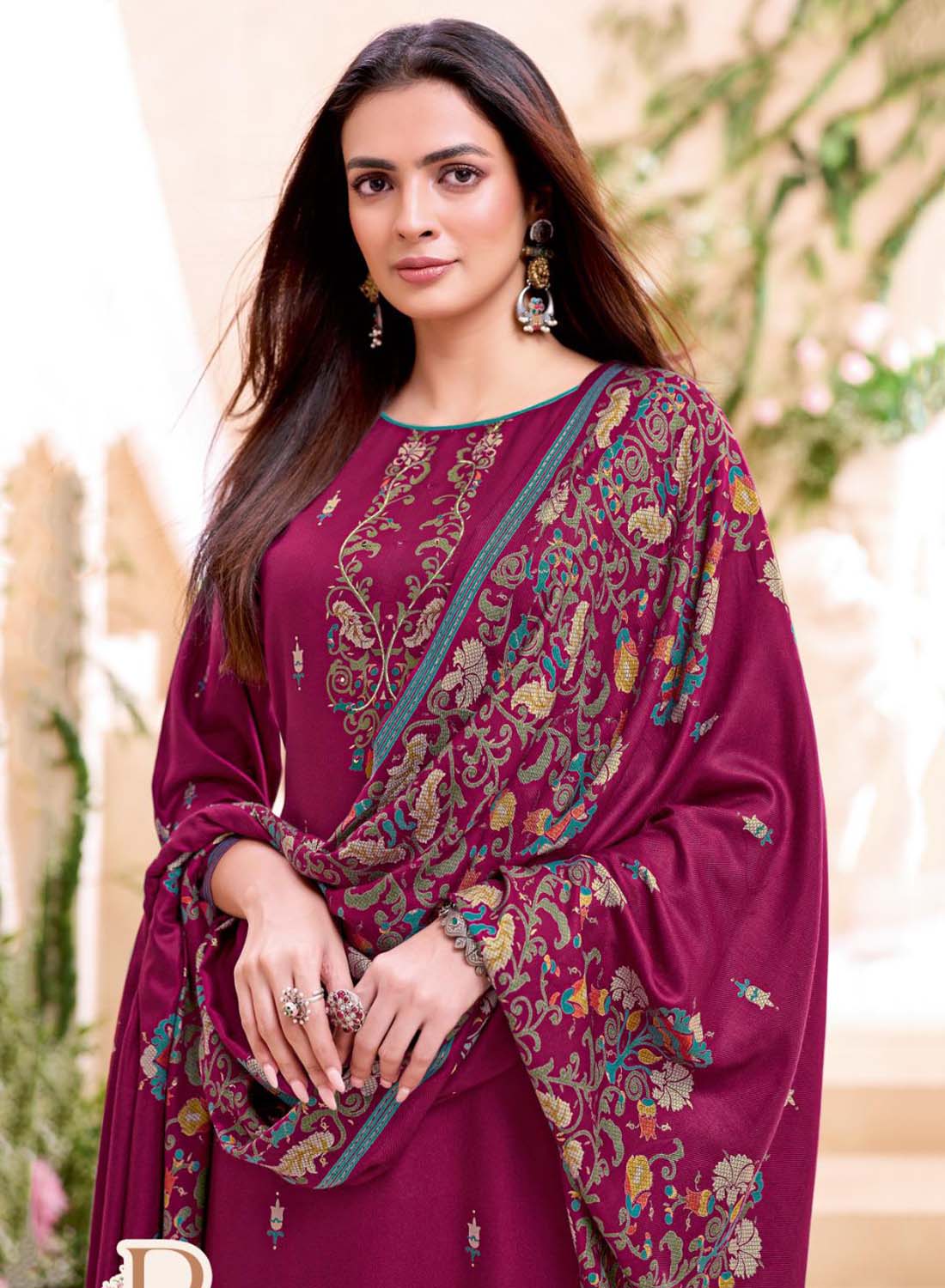 Pink Viscose Pashmina Unstitched Winter Salwar Suit Material for Women