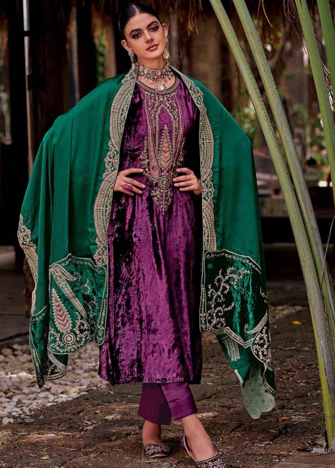 Kilory Unstitched Purple Velvet Winter Suits Dress Material for Women Kilory Trends