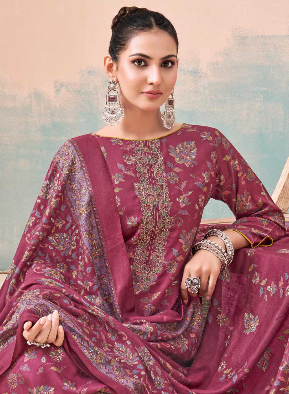 Viscose Pashmina Unstitched Winter Salwar Suit Dress Material for Women