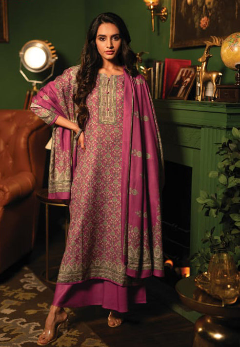 Rivaa Pink Unstitched Pashmina Winter Suits Dress Material for Women Rivaa