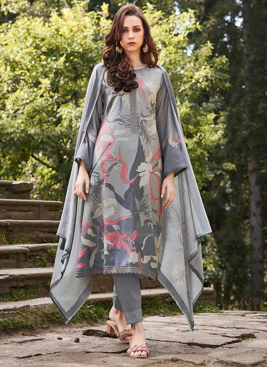 Pashmina Unstitched Grey Winter Suits Dress Material for Women PRM Trendz