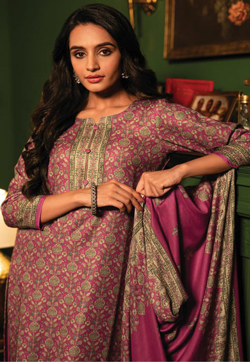 Rivaa Pink Unstitched Pashmina Winter Suits Dress Material for Women