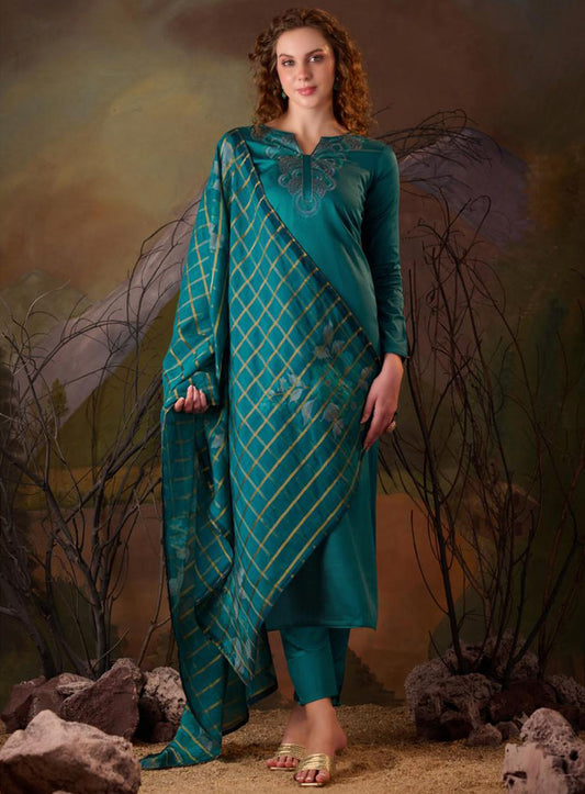Party Wear Cotton Silk Unstitched Salwar Suit Material for Women