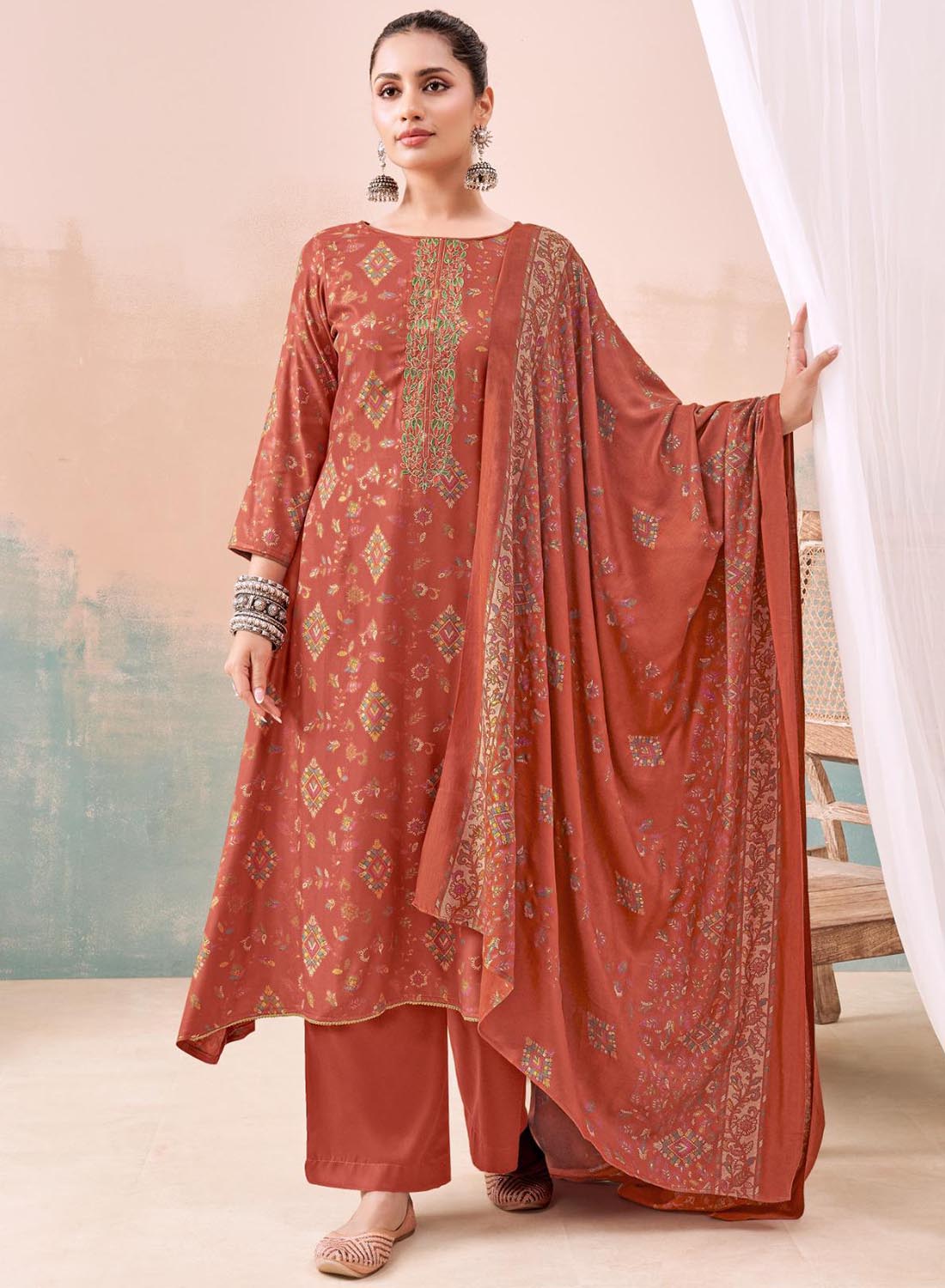 Viscose Pashmina Unstitched Winter Salwar Suit Material for Women