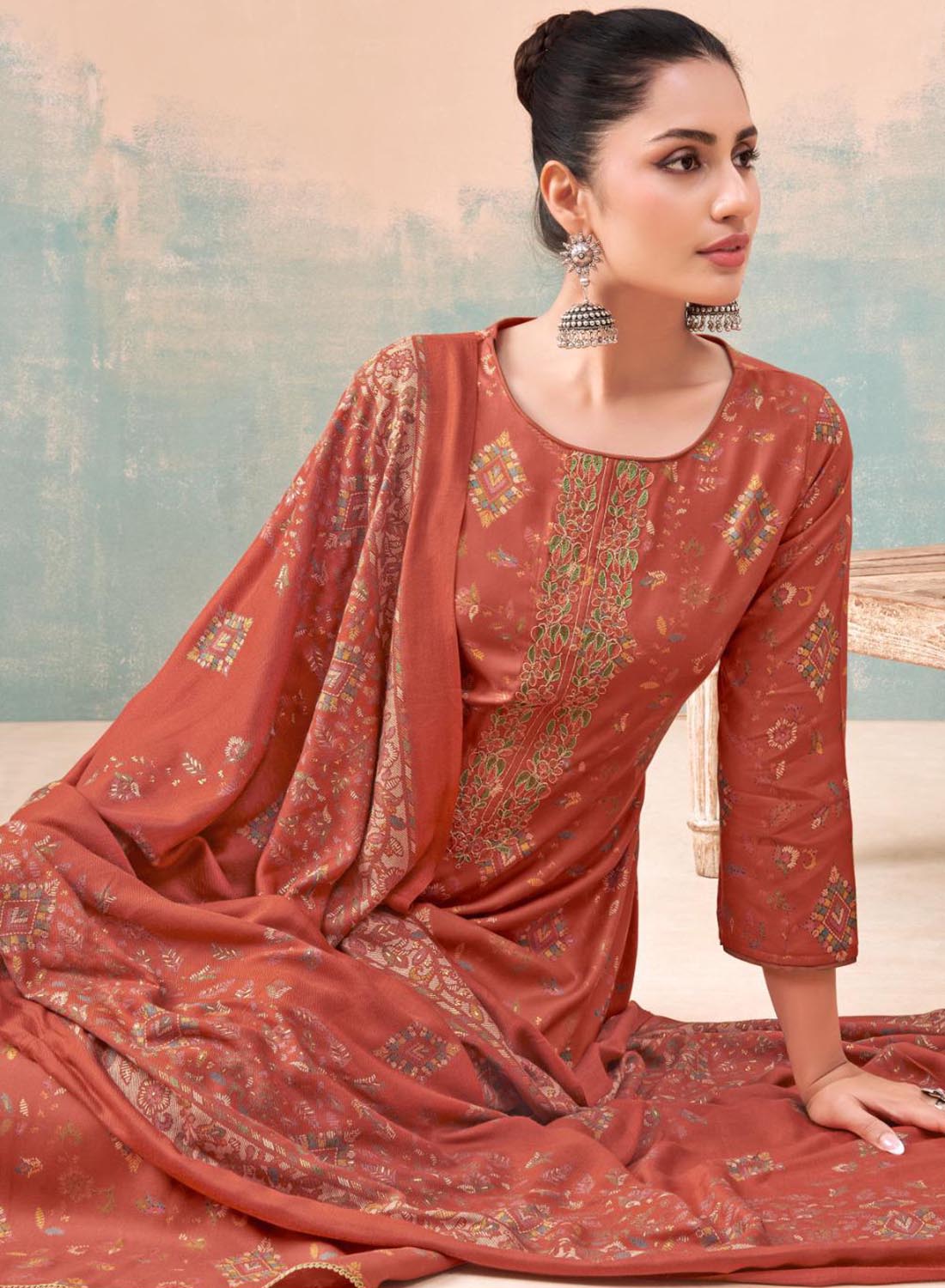 Viscose Pashmina Unstitched Winter Salwar Suit Material for Women