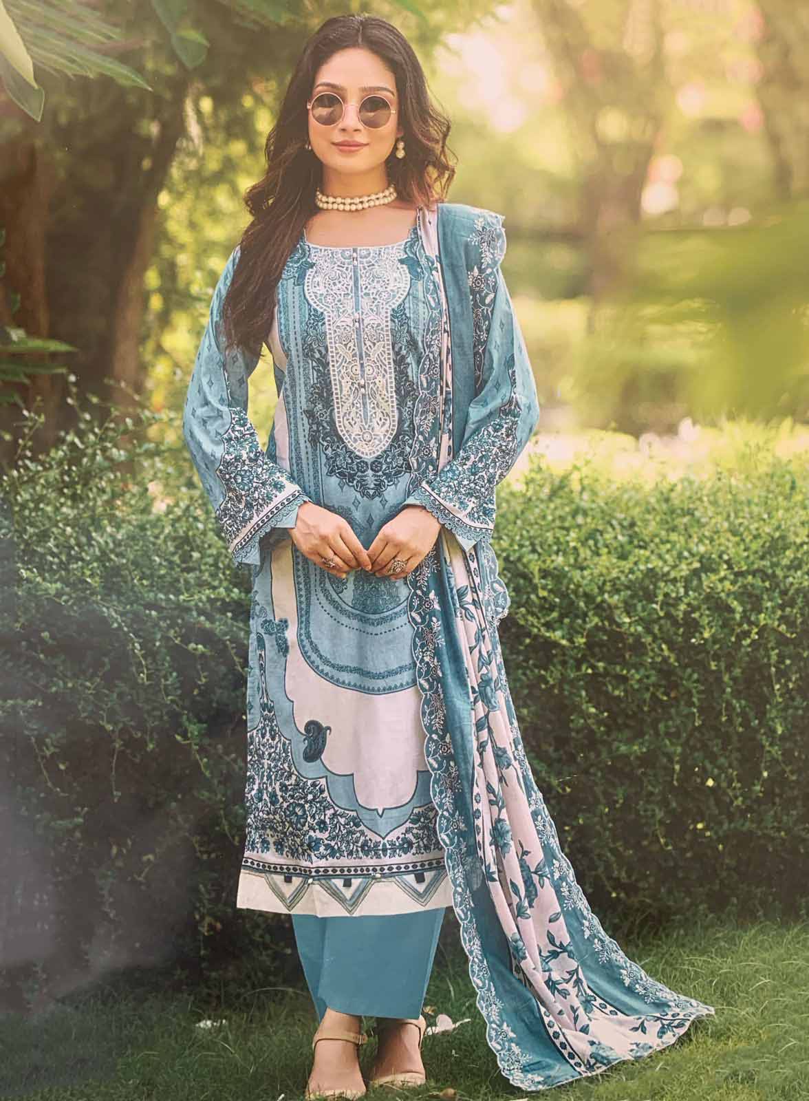 Pakistani Print Pure Cotton Unstitched Suit Material with Cutwork Dupatta