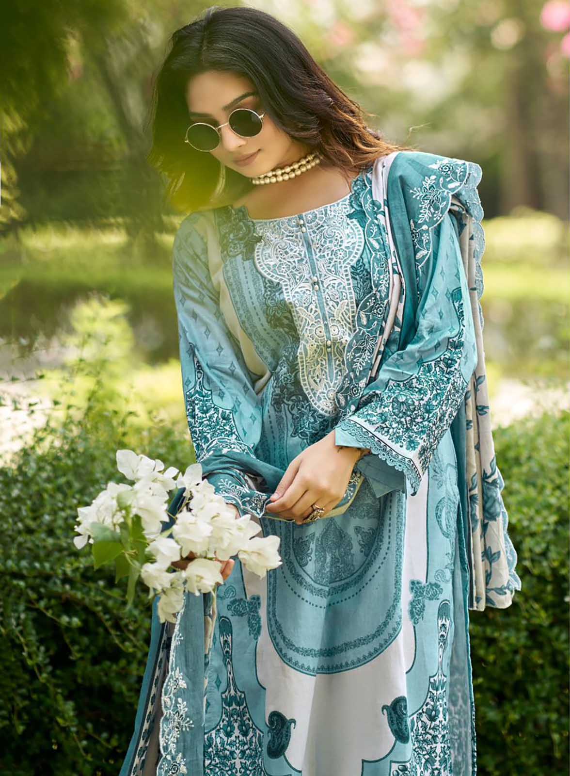 Pakistani Print Pure Cotton Unstitched Suit Material with Cutwork Dupatta