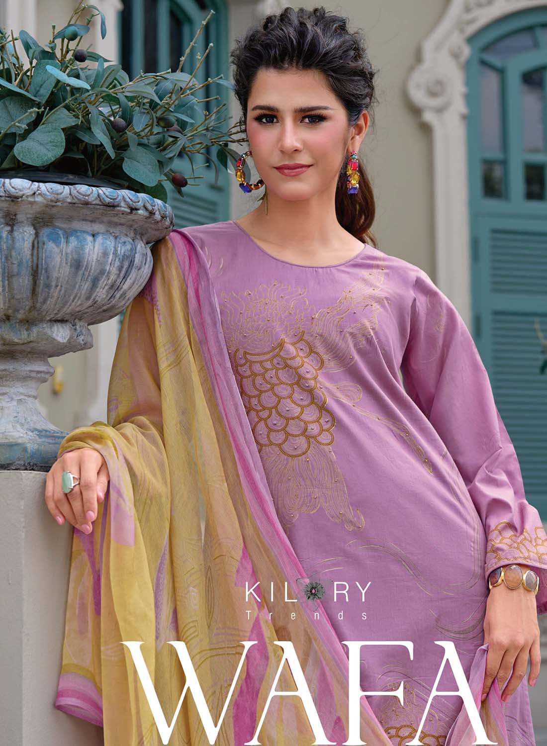Pure Lawn Cotton Unstitched Salwar Suit Material with Chiffon Dupatta