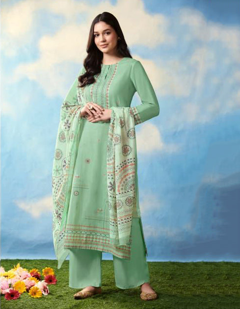 Saadgi Cambric Cotton Women Unstitched Green Suit Set Saadgi