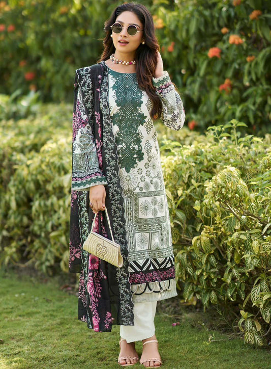 Pakistani Print Cotton Unstitched Suit Dress Material with Neck Embroidery