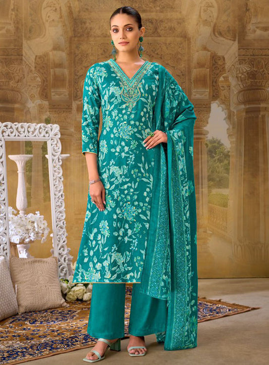 Unstitched Pashmina Winter Suit Dress Material Printed with Embroidery