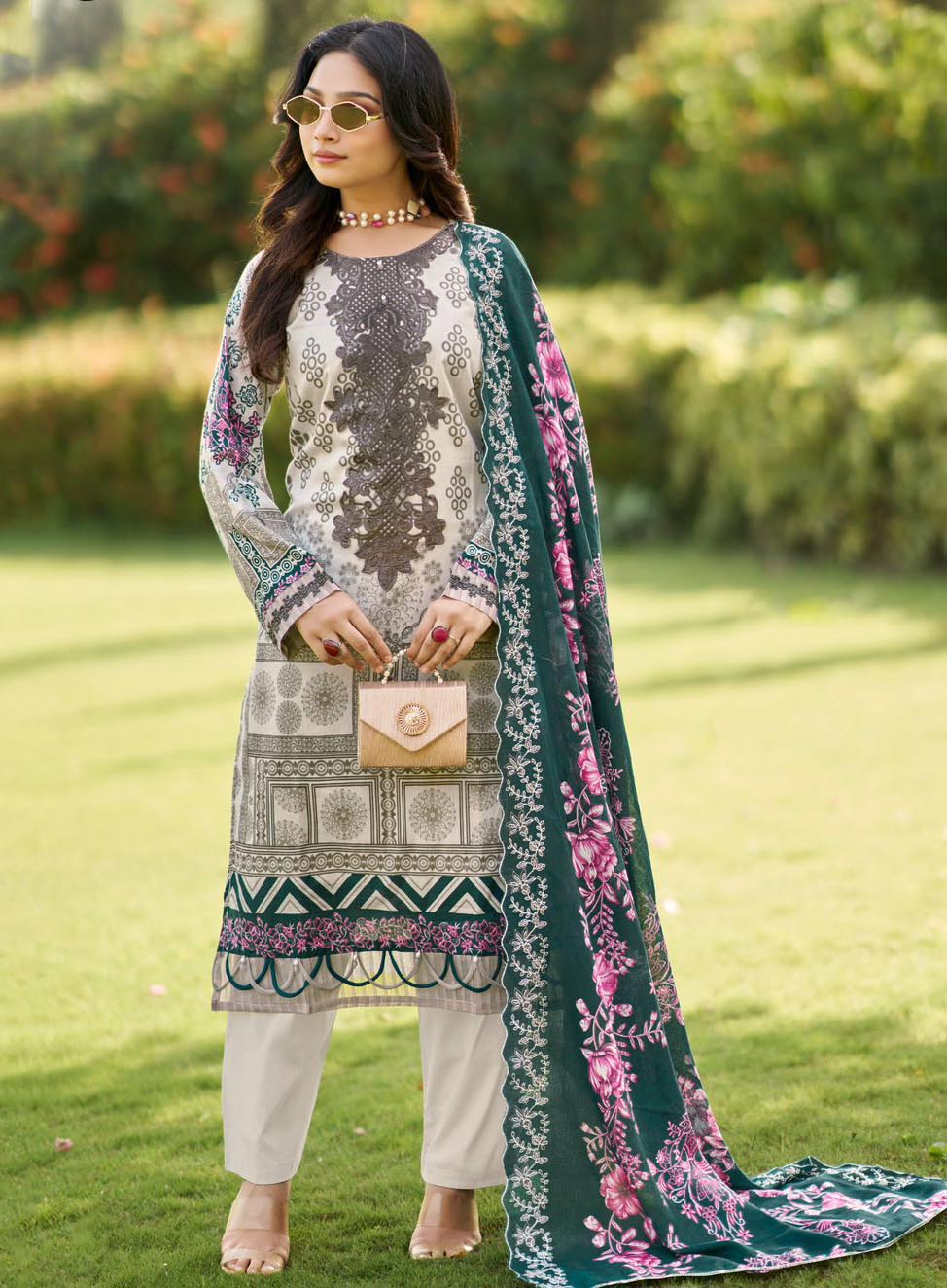 Pakistani Print Cotton Unstitched Suit Dress Material with Embroidery