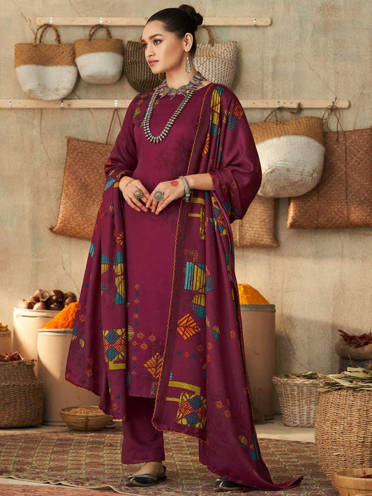 Pashmina Printed Unstitched Winter Suit Dress Material for Ladies