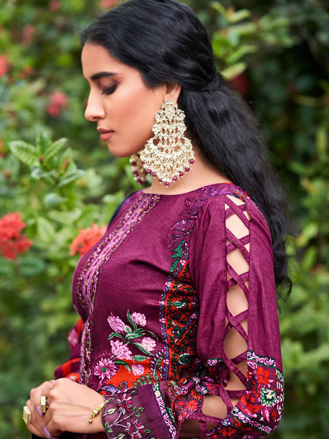 Levisha Pakistani Print Unstitched Cotton Suit Material Dark Pink Levisha