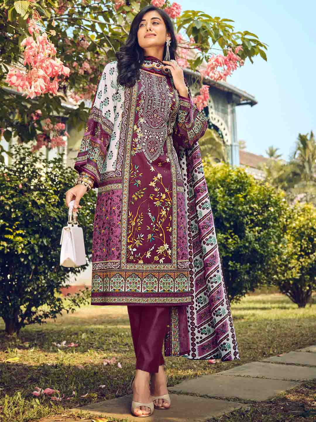 Pakistani Print Unstitched Cotton Salwar Suit Material for Women Belliza