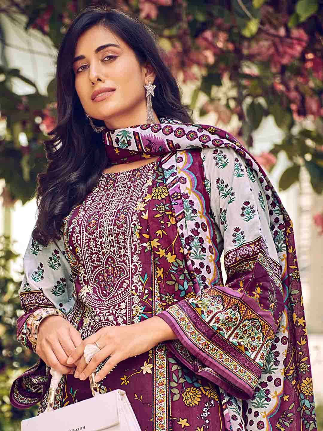 Pakistani Print Unstitched Cotton Salwar Suit Material for Women Belliza