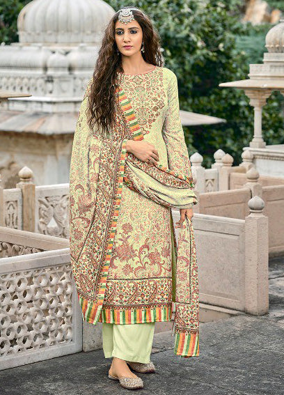 Pashmina Green Winter Unstitched Suit Dress Material With shawl Kilory Trends