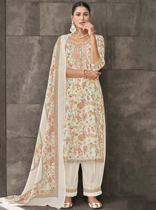 Women Cotton Satin Unstitched Suit Dress Material with Embroidery