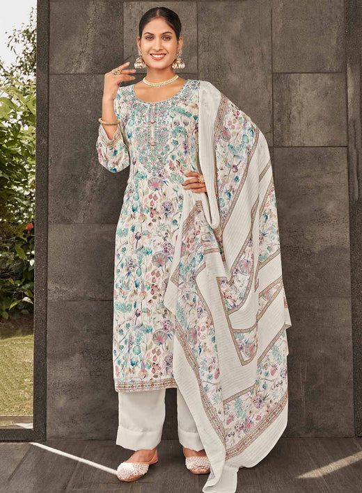 Women Cotton Satin Unstitched Suit Set Dress Material with Embroidery