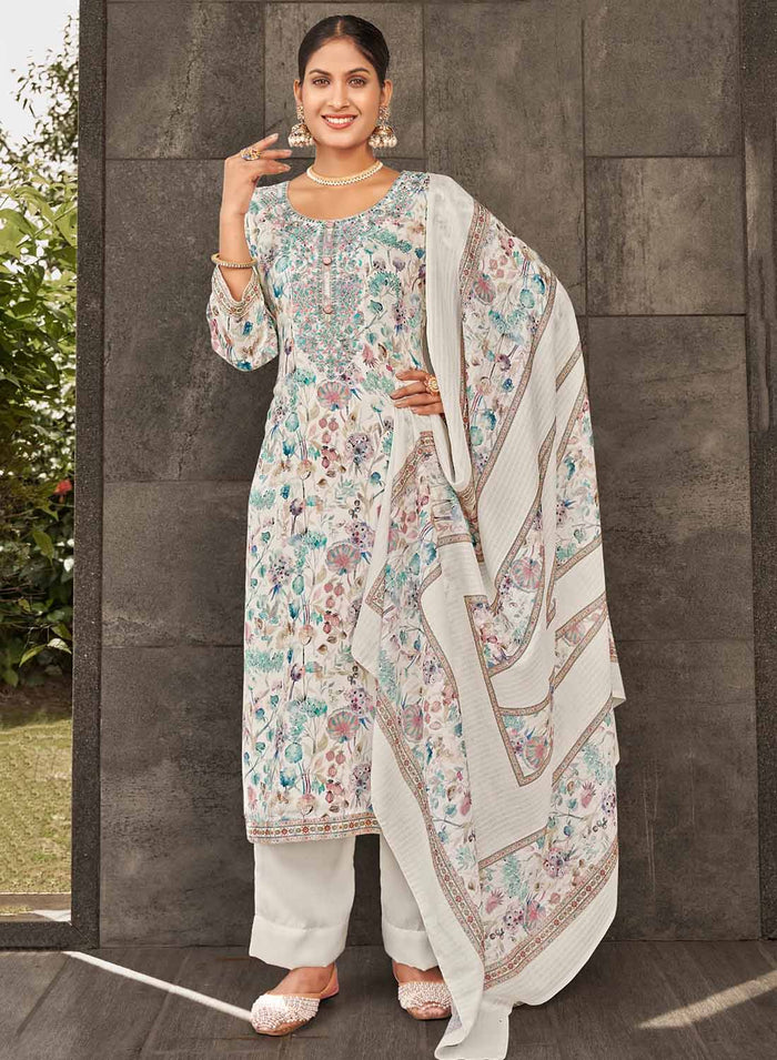 Women Cotton Satin Unstitched Suit Set Dress Material with Embroidery