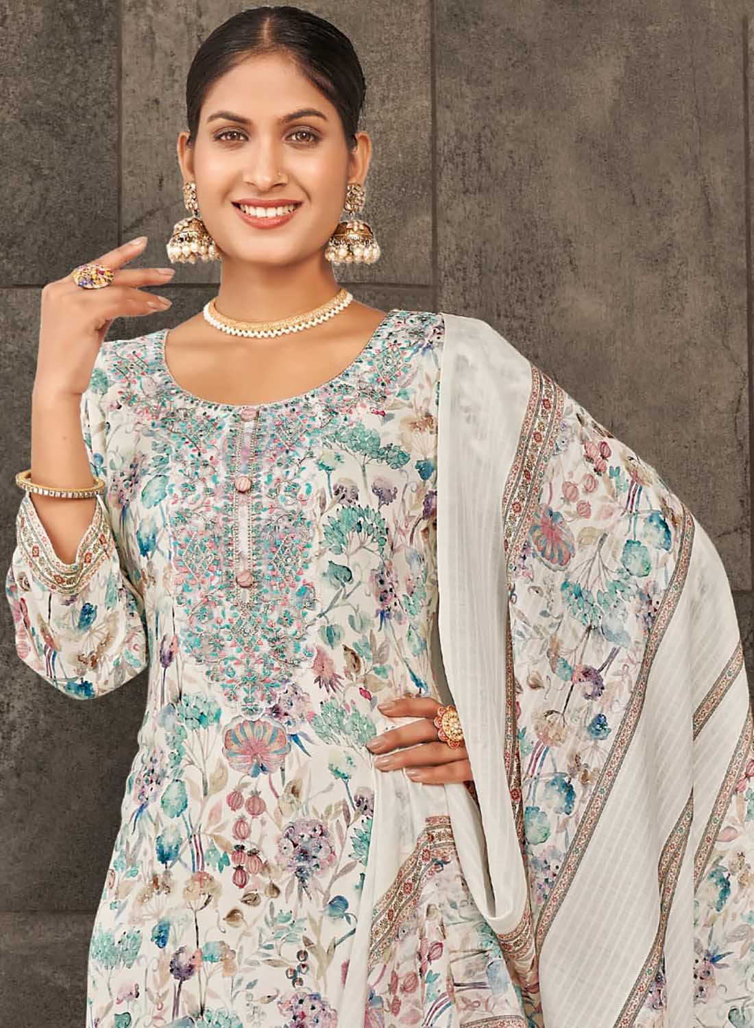 Women Cotton Satin Unstitched Suit Set Dress Material with Embroidery