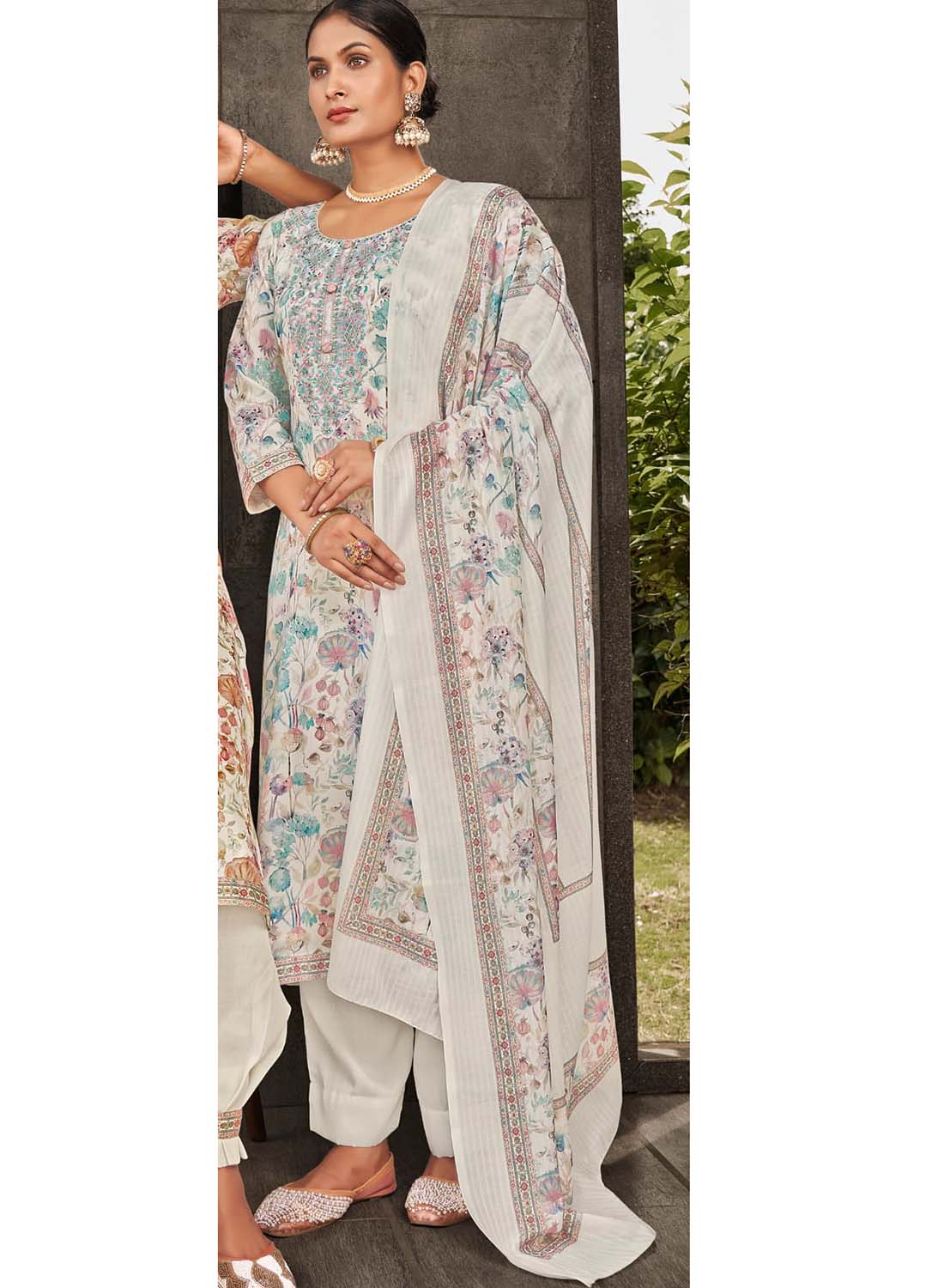 Women Cotton Satin Unstitched Suit Set Dress Material with Embroidery