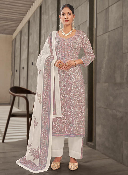 Cotton Satin Unstitched Suit Dress Material with Embroidery for Women