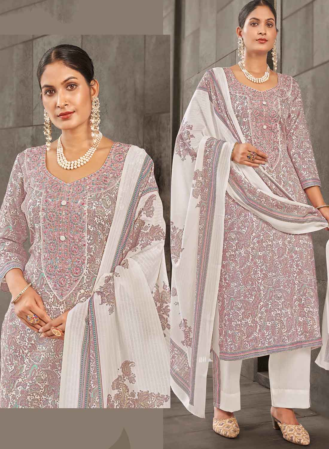 Cotton Satin Unstitched Suit Dress Material with Embroidery for Women