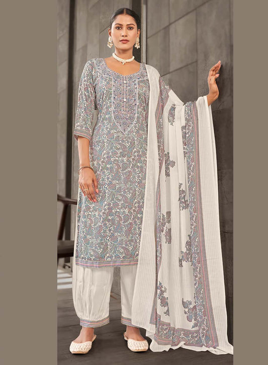 Women Cotton Satin Unstitched Salwar Suit Dress Material with Embroidery